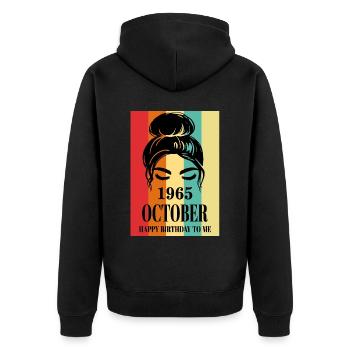 October 1965 Happy Birthday To Me - Unisex Premium Bio Zip Hoodie - Schwarz - Hinten - Nico (187cm)