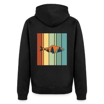Angeln Fisch Bäume Berg Retro Vintage - Unisex Premium Bio Zip Hoodie - Schwarz - Hinten - Nico (187cm)