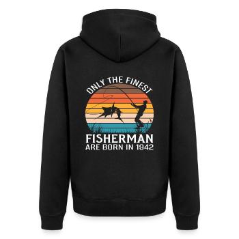 Nur die besten Fischer werden 1942 geboren - Unisex Premium Bio Zip Hoodie - Schwarz - Hinten - Nico (187cm)