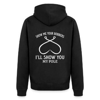 Zeig mir deine Räuber Ich zeige dir meine Stange - Unisex Premium Bio Zip Hoodie - Schwarz - Hinten - Nico (187cm)