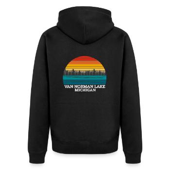 Van Norman Lake Michigan - Unisex Premium Bio Zip Hoodie - Schwarz - Hinten - Nico (187cm)