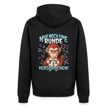 Nur noch eine Runde Zocken Gaming - Unisex Premium Bio Zip Hoodie - Schwarz - Hinten - Nico (187cm)