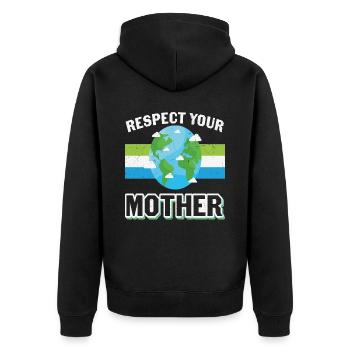 Respektiere den Schutz deiner Mutter Erde - Unisex Premium Bio Zip Hoodie - Schwarz - Hinten - Nico (187cm)
