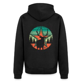 Retro Hirsch Vintage Jäger Elch Jagd Berufsjäger - Unisex Premium Bio Zip Hoodie - Schwarz - Hinten - Nico (187cm)