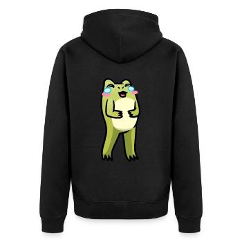 Cottagecore Kawaii Frosch Lachendes Emoticon - Unisex Premium Bio Zip Hoodie - Schwarz - Hinten - Nico (187cm)