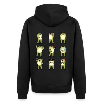 Cottagecore Kawaii Frosch Emoticons - Unisex Premium Bio Zip Hoodie - Schwarz - Hinten - Nico (187cm)