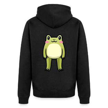 Cottagecore Kawaii Frosch Emoticon - Unisex Premium Bio Zip Hoodie - Schwarz - Hinten - Nico (187cm)