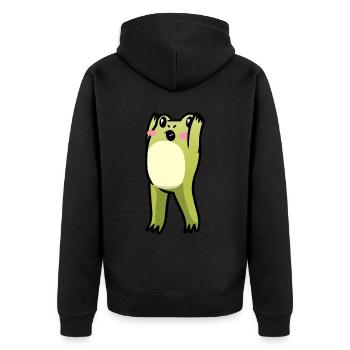 Cottagecore Kawaii Frosch Emoticon - Unisex Premium Bio Zip Hoodie - Schwarz - Hinten - Nico (187cm)