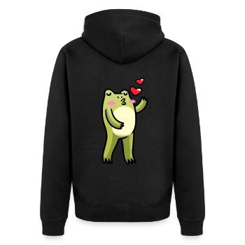 Cottagecore Kawaii Froschküsse Emoticon - Unisex Premium Bio Zip Hoodie - Schwarz - Hinten - Nico (187cm)
