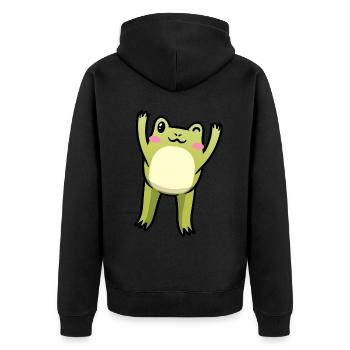 Cottagecore Kawaii Frosch Emoticon - Unisex Premium Bio Zip Hoodie - Schwarz - Hinten - Nico (187cm)