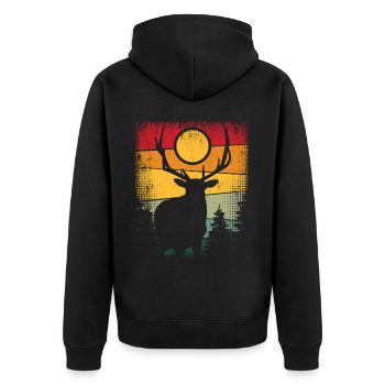 Retro Hirsch Vintage Jäger Elch Jagd Berufsjäger - Unisex Premium Bio Zip Hoodie - Schwarz - Hinten - Nico (187cm)