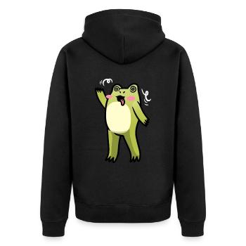 Cottagecore Kawaii Frosch Emoticon - Unisex Premium Bio Zip Hoodie - Schwarz - Hinten - Nico (187cm)