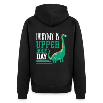 Everyday Is Upper Body Day Fitness Brachiosaurus - Unisex Premium Organic Zip Hoodie - black - Back - Nico (187cm)