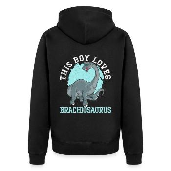 Dieser Junge liebt Brachiousaurus Dinosaurier Dino - Unisex Premium Bio Zip Hoodie - Schwarz - Hinten - Nico (187cm)