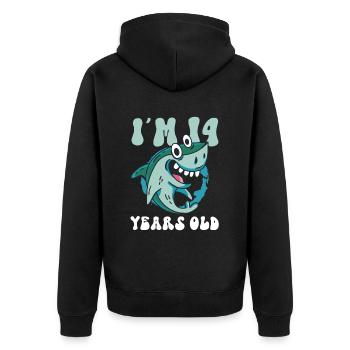 Ce petit chasseur de mégalodon a 13 ans - - Veste à capuche bio Premium Unisexe - noir - Dos - Nico (187cm)