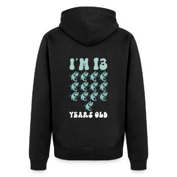 Ce petit chasseur de mégalodon a 13 ans - - Veste à capuche bio Premium Unisexe - noir - Dos - Nico (187cm)