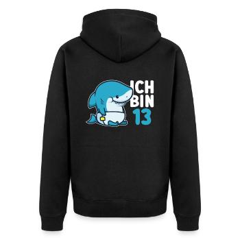 Ich Bin 13 - 13. Geburtstag Hai Haifisch - Unisex Premium Bio Zip Hoodie - Schwarz - Hinten - Nico (187cm)