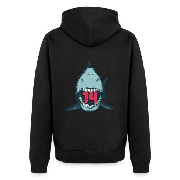Megalodon Hai 14th birthday 14 years Megalodon - Unisex Premium Organic Zip Hoodie - black - Back - Nico (187cm)