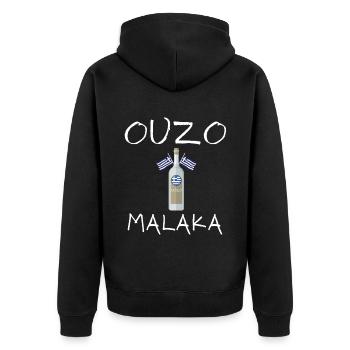Ouzo Malaka - Unisex Premium Bio Zip Hoodie - Schwarz - Hinten - Nico (187cm)