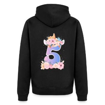 5 Einhorn Krone Niedlicher Blumenstrauß Zum 5. - Unisex Premium Bio Zip Hoodie - Schwarz - Hinten - Nico (187cm)