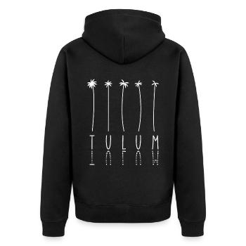 Palme - Yucatan -Halbinsel Tulum - Unisex Premium Bio Zip Hoodie - Schwarz - Hinten - Nico (187cm)