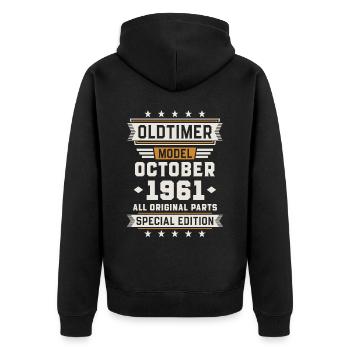 Oldtimer October 1961 Birthday Gift - Unisex Premium Organic Zip Hoodie - black - Back - Nico (187cm)