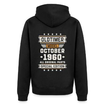 Oldtimer Oktober 1960 Geburtstag Geschenk - Unisex Premium Bio Zip Hoodie - Schwarz - Hinten - Nico (187cm)