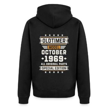 Oldtimer Oktober 1969 Geburtstag Geschenk - Unisex Premium Bio Zip Hoodie - Schwarz - Hinten - Nico (187cm)