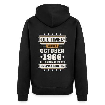 Oldtimer Oktober 1966 Geburtstag Geschenk - Unisex Premium Bio Zip Hoodie - Schwarz - Hinten - Nico (187cm)