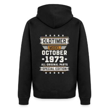 Oldtimer Oktober 1973 Geburtstag Geschenk - Unisex Premium Bio Zip Hoodie - Schwarz - Hinten - Nico (187cm)