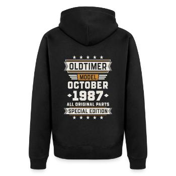 Oldtimer Oktober 1987 Geburtstag Geschenk - Unisex Premium Bio Zip Hoodie - Schwarz - Hinten - Nico (187cm)