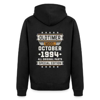 Oldtimer Oktober 1994 Geburtstag Geschenk - Unisex Premium Bio Zip Hoodie - Schwarz - Hinten - Nico (187cm)