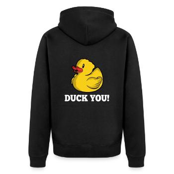 Duck You Enten Wortspiel Gummiente Quietscheente - Unisex Premium Bio Zip Hoodie - Schwarz - Hinten - Nico (187cm)