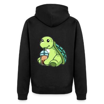 Kawaii Bubble Tea Schildkröte - Unisex Premium Bio Zip Hoodie - Schwarz - Hinten - Nico (187cm)