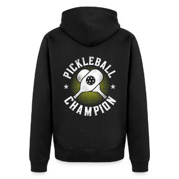 Pickleball Pickleball Champion - Unisex Premium Bio Zip Hoodie - Schwarz - Hinten - Nico (187cm)