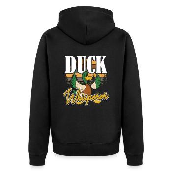 Duck Whisperer Entenjagd - Unisex Premium Bio Zip Hoodie - Schwarz - Hinten - Nico (187cm)