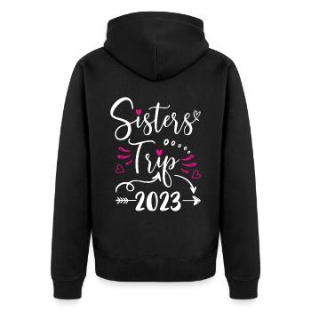 Sisters Trip 2023 Shirt Funny Vacation Travel - Unisex Premium Bio Zip Hoodie - Schwarz - Hinten - Nico (187cm)