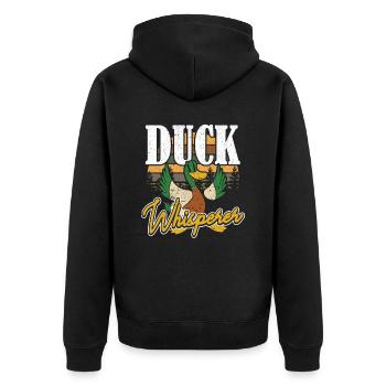 Duck Whisperer Entenjagd - Unisex Premium Bio Zip Hoodie - Schwarz - Hinten - Nico (187cm)