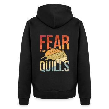 Stachlige Nagetier Fear the Quills Stachelschwein - Unisex Premium Bio Zip Hoodie - Schwarz - Hinten - Nico (187cm)