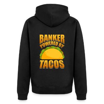 Bänker Bank Geld Banker - Unisex Premium Bio Zip Hoodie - Schwarz - Hinten - Nico (187cm)