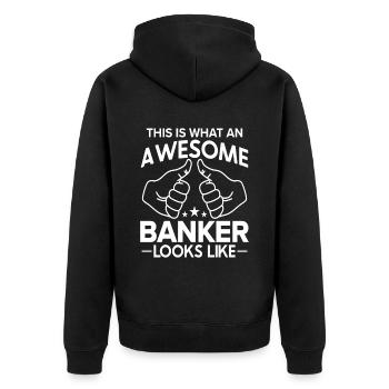 Banquier Banque Argent Banquier - Veste à capuche bio Premium Unisexe - noir - Dos - Nico (187cm)