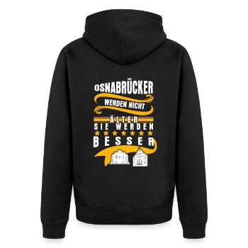 Osnabrück Stadt Osnabrücker - Unisex Premium Bio Zip Hoodie - Schwarz - Hinten - Nico (187cm)
