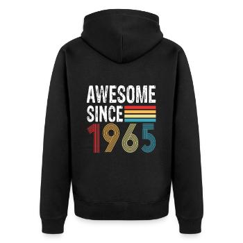 Awesome Since 1965 Birthday 1965 Vintage 1965 - Unisex Premium Organic Zip Hoodie - black - Back - Nico (187cm)
