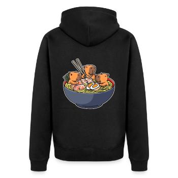 Capybara Eating Ramen Capybara Geschenk - Unisex Premium Bio Zip Hoodie - Schwarz - Hinten - Nico (187cm)