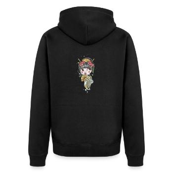 Geisha I Japan Mädchen Anime Motiv für Japanische - Unisex Premium Bio Zip Hoodie - Schwarz - Hinten - Nico (187cm)