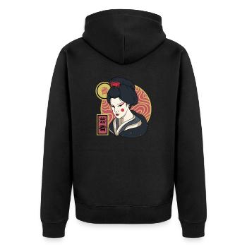 Geisha I Japan Mädchen Anime Motiv für Japanische - Unisex Premium Bio Zip Hoodie - Schwarz - Hinten - Nico (187cm)