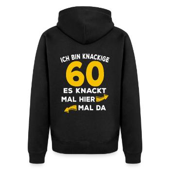60 Geburtstag Knackig Spruch - Unisex Premium Bio Zip Hoodie - Schwarz - Hinten - Nico (187cm)