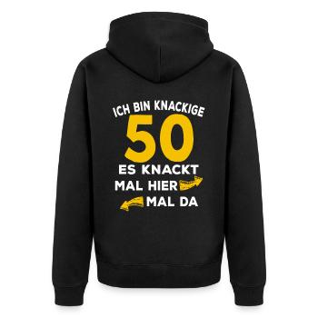 50 Geburtstag Knackig Spruch - Unisex Premium Bio Zip Hoodie - Schwarz - Hinten - Nico (187cm)