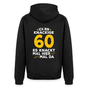 60 Geburtstag Knackig Spruch - Unisex Premium Bio Zip Hoodie - Schwarz - Hinten - Nico (187cm)