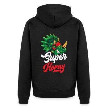 Super Horny Triceratops Dinosaur Prehistoric Dino - Unisex Premium Organic Zip Hoodie - black - Back - Nico (187cm)
